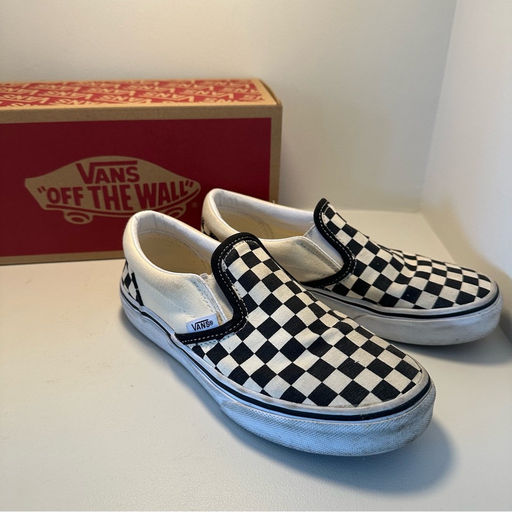 VANS Classic Slip-On Black and White Checkerboard White Canvas Size 3